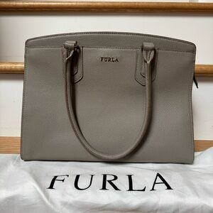 Furla Leather Top-Handle Satchel in Mink Gray NWOT